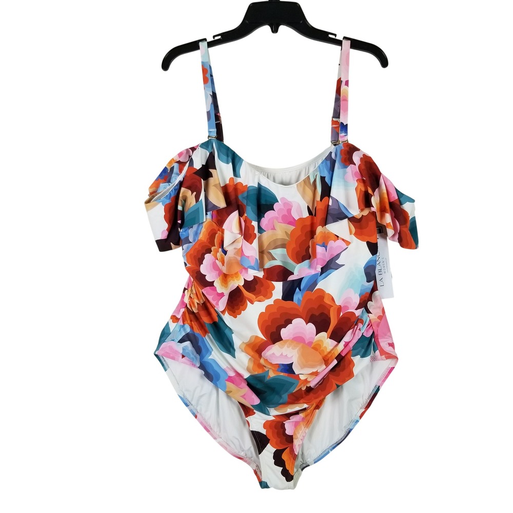 La Blanca One Piece Swimsuit Women 22W Multicolor Floral Ruffle LB3VE11W